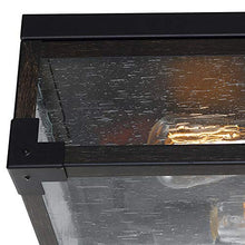 Load image into Gallery viewer, Globe Electric 65917 Williamsburg 2-Light Flush Mount Ceiling Light, Dark Bronze, Dark Wood Finish Accents, 5 Seeded Glass Panes, 5.2"
