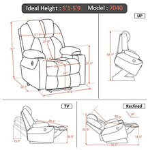 Load image into Gallery viewer, Mcombo Electric Power Lift Recliner Chair Sofa with Massage and Heat for Elderly, 3 Positions, 2 Side Pockets and Cup Holders, USB Ports, Faux Leather 7040 (Medium, Red)
