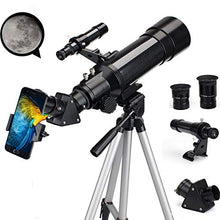 Load image into Gallery viewer, EastPole 70mm Telescope for Beginners and Kids, Refracter Travel Scope for Viewing Moon Stargazing Outdoor Activities, FMC Lens, BAK4 Prism, Tripod and 2019 New Smartphone Mount (MidnightBlack)
