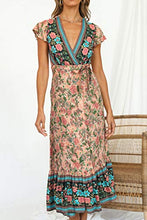 Load image into Gallery viewer, ZESICA Women's Bohemian Floral Printed Wrap V Neck Short Sleeve Split Beach Party Maxi Dress Nude
