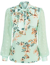 Load image into Gallery viewer, Kate Kasin Women Long Sleeve Sheer Blouse Womens Chiffon Floral Printed Blouse Elegant Green L

