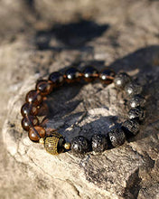 Load image into Gallery viewer, Lightock Lava Rock Couples Bracelets Feng Shui Black Obsidian Wealth Essential Oil Diffuse for Women Men Stretch Attract Good Luck and Wealth(2pcs)
