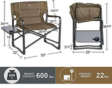 Load image into Gallery viewer, TIMBER RIDGE Oversized Directors Chairs with Side Table, Heavy Duty Folding Camping Chair up to 600 Lbs Weight Capacity (Brown)
