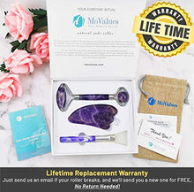 Load image into Gallery viewer, Authentic Amethyst Roller and Gua Sha Set - Jade Roller for Face - Face Roller: 100% Real Natural Amethyst - Face Massager, Facial Roller for Skin, Eyes, Neck - Authentic, Durable, Natural, No Squeaks
