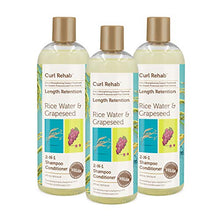 Load image into Gallery viewer, Curl Rehab Length Retention/Strength Treatment 2 in 1 Shampoo Conditioner (3 Pack), Enriched with Rice Water &amp; Grapeseed, For Hair Growth, Protection &amp; Frizz Control, 16 Oz
