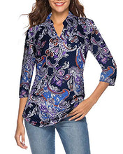 Load image into Gallery viewer, CEASIKERY Women's 3/4 Sleeve Floral V Neck Tops Casual Tunic Blouse Loose Shirt 008
