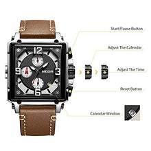 Load image into Gallery viewer, MEGIR Men's Analogue Army Military Chronograph Luminous Quartz Watch with Fashion Leather Strap for Sport &amp; Business Work ML2061G (Brown)
