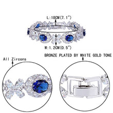 Load image into Gallery viewer, EVER FAITH Silver-Tone CZ Floral Leaves Water Drop Necklace Earrings Bracelet Set Blue Sapphire-Color

