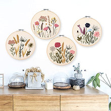Load image into Gallery viewer, Embroidery Kit for Beginners 4 Sets, Hand DIY Cross Stitch Kits,4 pcs Bamboo Embroidery Hoop,4 pcs Plants Flowers Embroidery Patterns and Threads,Easy for The Embroidery Beginners to Learn…
