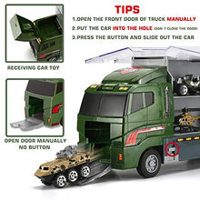Load image into Gallery viewer, 26 Pcs Military Truck with Soldier Men Set(2 in 1), Mini Die-cast Battle Car in Carrier Truck, Army Toy Double Side Transport Vehicle for Kid Child Girl Boy Play Birthday Party Favors
