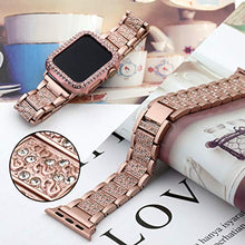 Load image into Gallery viewer, Falandi for Bling Rose Gold Apple Watch Band with Case 38mm iWatch Series 5/4/3/2/1, Dressy Diamond Rhinestone Jewelry Metal Bracelet Adjustable Wristband, Pink
