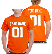 Load image into Gallery viewer, Custom T-Shirt Jersey | Adult Sizes | Add Your Team Name &amp; Number| Unisex, 100% Cotton Orange
