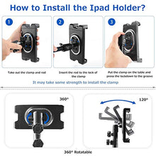 Load image into Gallery viewer, iPad Stand Tablet Tripod Stand,360 Rotating iPad Tripod Mount for Phone and iPad of 4.7-13", Adjustable 62" Tablet Tripod Holder with Bluetooth Remote Control for iPad Air,iPad Pro,iPhone,Kindle
