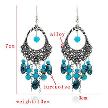 Load image into Gallery viewer, Turquoise 3pcs Set - a Turquoise Necklace a pair of turquoise pendant tassel earrings, a stretchable turquoise braceleta Gift for Ladies
