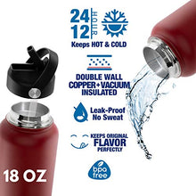 Load image into Gallery viewer, Amazing Items Personalized Water Bottle with Straw Lid, 18 oz - Fire Red | Custom Stainless Steel Sports Water Bottle w/ Name and Text - Double Wall + Vacuum Insulated - Rotating Handle
