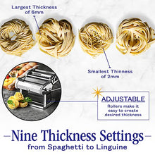 Load image into Gallery viewer, Nuvantee Pasta Maker Machine,Manual Hand Press,Adjustable Thickness Settings,Noodles Maker with Washable Aluminum Alloy Rollers and Cutter, Perfect for Spaghetti,Fettuccini, Lasagna
