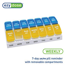 Load image into Gallery viewer, Ezy Dose Weekly (7-Day) AM/PM Pill Organizer, Vitamin and Medicine Box, Removable Compartments, 2 Times a Day, Yellow and Blue
