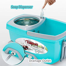 Load image into Gallery viewer, Tsmine Spin Mop Bucket System Stainless Steel Deluxe 360 Spinning Mop Bucket Floor Cleaning System with 6 Microfiber Replacement Head Refills,61"Extended Handle, 2x Wheel for Home Cleaning - MINT
