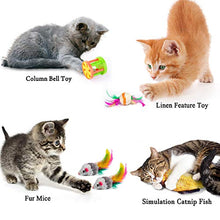 Load image into Gallery viewer, MIBOTE 28 Pcs Cat Toys Kitten Toys Assorted, Cat Tunnel Catnip Fish Feather Teaser Wand Fish Fluffy Mouse Mice Balls and Bells Toys for Cat Puppy Kitty with Storage Bag
