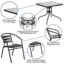 Load image into Gallery viewer, Flash Furniture 31.5'' Square Glass Metal Table with 4 Black Metal Aluminum Slat Stack Chairs
