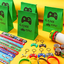 Load image into Gallery viewer, 48 Pieces Video Game Party Gift Bags Video Game Slap Bracelets Video Game Silicone Bracelets Brick Game Console Keychain with Hanging Chain for Boys Girls Video Game Birthday Party Favors Supplies
