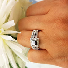 Load image into Gallery viewer, Dazzlingrock Collection 1.35 Carat (ctw) 14K Black &amp; White Diamond Split Shank Halo Engagement Ring Set, White Gold, Size 8
