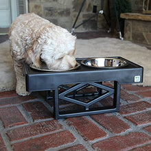 Load image into Gallery viewer, Pet Zone Designer Diner Adjustable Elevated Dog Bowls - Adjusts to 3 Heights, 2.75”, 8", &amp; 12'' (Raised Dog Dish with Double Stainless Steel Bowls) Black
