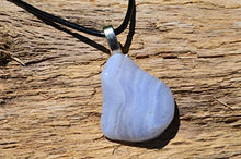 Load image into Gallery viewer, Pretty Blue Lace Agate Stone on a Leather Cord Necklace
