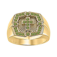 Load image into Gallery viewer, tusakha 0.40 CTW Round Cut Green Tourmaline 14k Yellow Gold Plated Cross Ring for Men's.
