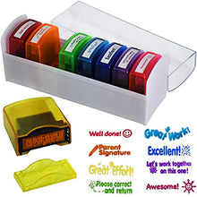 Load image into Gallery viewer, Bertiveny Teacher Stamps for Grading Classroom，Parent Signature Self-Inking Teacher Stamp Set School Supplies Stamps for Homework Reward with 8 pcs Teacher Supplies for Classroom Elementary(Rainbow)
