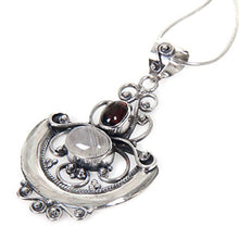 Load image into Gallery viewer, NOVICA .925 Sterling Silver Rainbow Moonstone and Garnet Pendant Necklace, 17", Arabesque'
