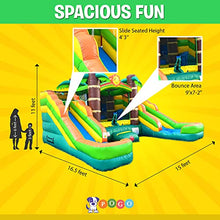 Load image into Gallery viewer, Crossover Tropical Inflatable Bounce House Double Slide 16.5 x 15 x 11 Foot - Big Inflatable Water Slide Bouncer House Combo for Kids - Outdoor Party Bounce House with Blower, Stakes, &amp; Storage Bag
