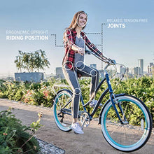 Load image into Gallery viewer, sixthreezero EVRYjourney Women's 7-Speed Step-Through Hybrid Cruiser Bicycle, 24" Wheels and 14" Frame, Navy with Brown Seat and Grips, Navy w/Brown Seat/Grips
