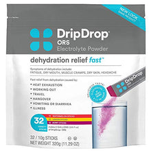Load image into Gallery viewer, DripDrop ORS – Patented Electrolyte Powder for Dehydration Relief Fast - For Workout, Hangover, Illness, Sweating &amp; Travel Recovery - Watermelon, Berry, Lemon Variety Pack - 32 Servings (11.29 oz)
