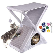 Load image into Gallery viewer, Ruff 'n Ruffus Foldable Cat Tower Tree + Free Bonus Handheld Chase Toy + 6 Cat Toys | Plush Folding House with Hammock | Condo | Scratching Pad &amp; Post | &amp; Play Balls | for Kittens | Medium &amp; Large Cat
