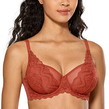 Load image into Gallery viewer, DOBREVA Women's Lace Sheer Mesh Bra Minimizer Sexy Plus Size Bralette Underwire Pumpkin 32A
