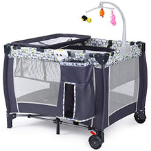 Load image into Gallery viewer, Costzon Baby Playard, 3 in 1 Convertible Playpen with Bassinet, Changing Table, Foldable Bassinet Bed with Music Box, Whirling Toys, Wheels &amp; Brake, Large Capacity Basket, Oxford Carry Bag (Grey)
