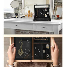 Load image into Gallery viewer, VIEFIN Velvet Stackable Jewelry Tray with Lid, Earring Drawer Insert Display Show Case, Dresser Organizer for Ring Stud, Necklace Holder Storage Box Chest,Black 4 in 1(with lid)
