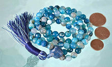 Load image into Gallery viewer, Blue Lace Agate mala Beads Necklace 108 Prayer Beads Handmade japa mala w/Lapis Lazuli guru Bead. Energized Meditation Beads for Chanting Mantra Awakening Chakra - w/Velvet Pouch
