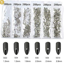 Load image into Gallery viewer, 4574pcs Nail Art Rhinestones Clear Nail Crystal Flat Back Circular Glass Studs Stones for 3D Nails Art Decorations Manicure Tools（1.3mm - 4.8mm) (Crystal Clear)
