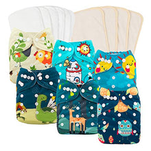 Load image into Gallery viewer, babygoal Reusable Cloth Diapers for Baby Boys, One Size Adjustable Washable Pocket Nappy Covers 6 Pack+ 6pcs Microfiber Inserts+4pcs Bamboo Inserts 6FB15
