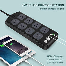 Load image into Gallery viewer, Power Strip Surge Protector 1875W/15A - 8 AC Outlets 3.1A 4 USB Ports 6 Feet Long Extension Cord, Mountable Power Outlet for Flat Plug Phone iPad PC Laptop Home,Office &amp; Hotel - Black
