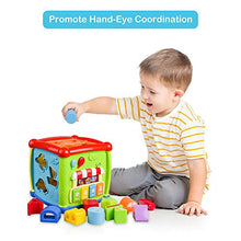 Load image into Gallery viewer, VAJEME Baby Activity Cube, Shape Sorter Blocks Baby Toy 18 Months and Up, Music Learning Toys for Toddlers Infant , Early Educational Puzzle Development Sorting Cube
