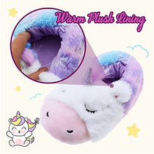Load image into Gallery viewer, LseLom Unicorn Slipper for Toddler Girls Little Kid Fuzzy Memory Foam Anti Slip Animal House Slide US 8 Toddler Purple
