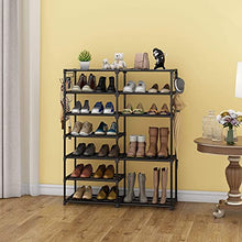 Load image into Gallery viewer, Shoe Rack Shoe Shelf Shoe Storage Organizer with Side Hooks For Entryway, 24-30 Pairs Metal Shoe Rack Taller Shoes Boots Organizer
