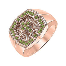 Load image into Gallery viewer, tusakha 0.40 CTW Round Cut Green Tourmaline 14k Rose Gold Plated Cross Ring for Men's.
