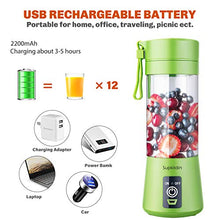 Load image into Gallery viewer, Supkitdin Portable Blender, Personal Mixer Fruit Rechargeable with USB, Mini Blender for Smoothie, Fruit Juice, Milk Shakes, 380ml, Six 3D Blades for Great Mixing (Green)
