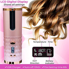 Load image into Gallery viewer, Automatic Curling Iron, Cordless Rechargeable Hair Curler with LCD Digital Display and 6 Temperature Settings, Fast Heating Curling Iron for Styling Hair Anytime ( Pink )
