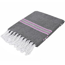 Load image into Gallery viewer, Cacala Pestemal Turkish Bath Striped Towels 37x70 %100 Cotton Black-Lilac (MULTI-PES-PARADISE-BLACK)
