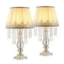 Load image into Gallery viewer, Moooni Modern Bedside Crystal Table Lamp with Ruched Fabric Lampshade Elegant Crystal Chandelier Nightstand Lamp for Living Room Girls Room Set of 2 Dimmable W 12.8" X H 22.8"
